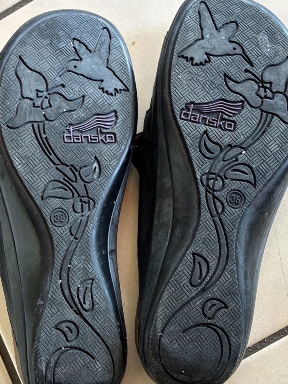 Dansko Janie Sandals Women's EU 38/US 7.5-8 Black Leather Cork Slides Silver EUC - Picture 7 of 9
